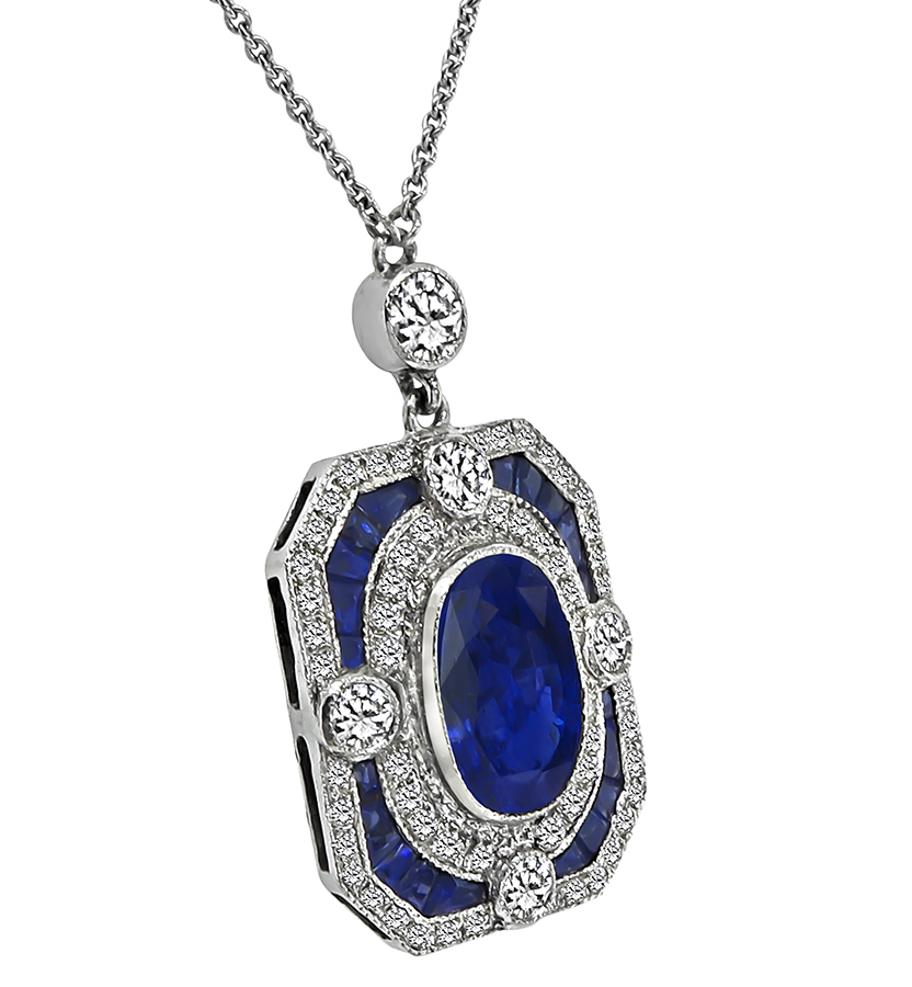 Estate 4.53ct Sapphire 1.20ct Diamond Pendant Necklace