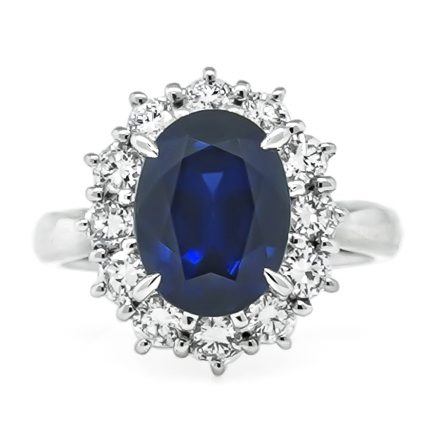 Estate 4.61ct Ceylon Sapphire 0.84ct Round Cut Diamond Engagement Ring