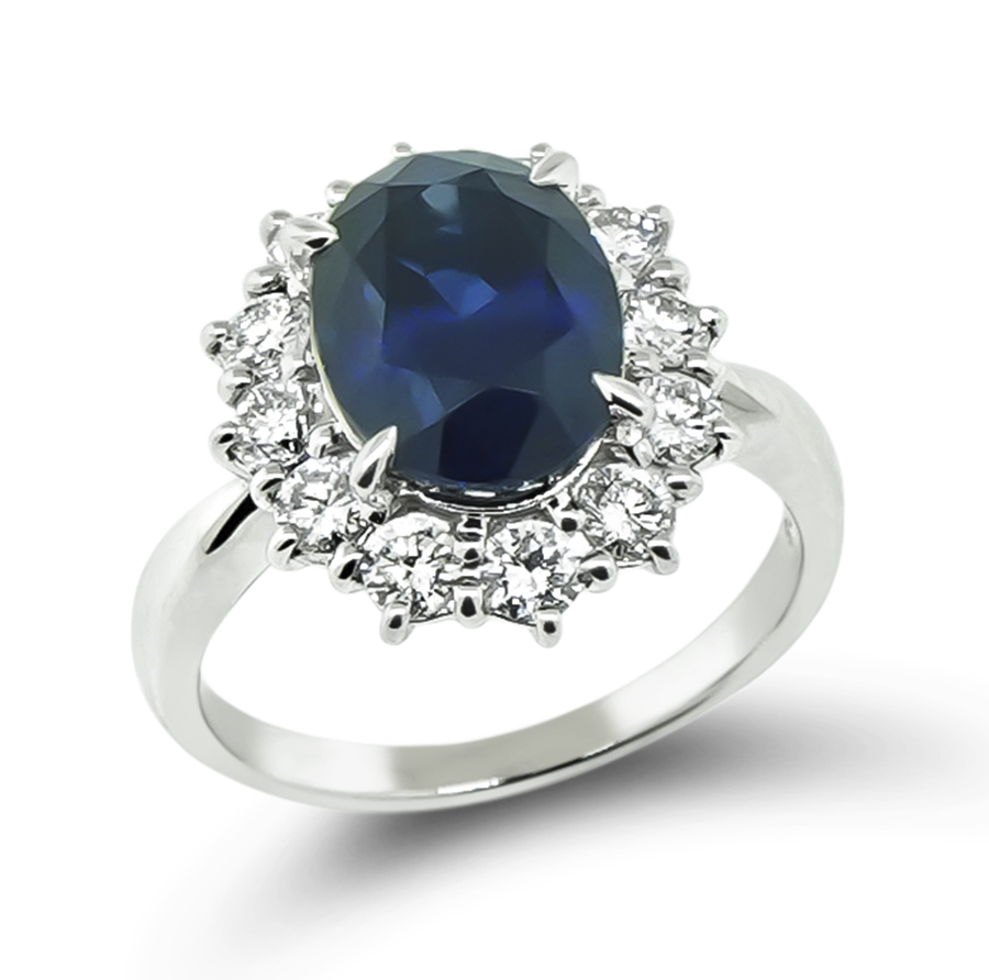 Estate 4.61ct Ceylon Sapphire 0.84ct Round Cut Diamond Engagement Ring