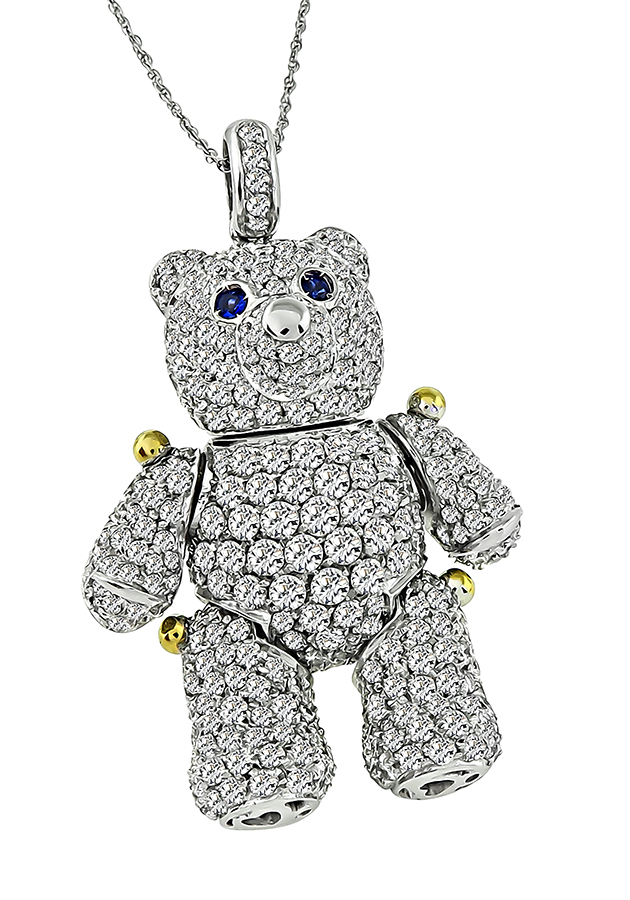 Estate 4.96ct Diamond Teddy Bear Pendant Necklace
