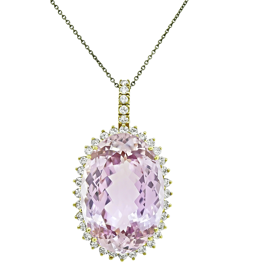 Estate 45.00ct Kunzite 2.00ct Diamond Pendant