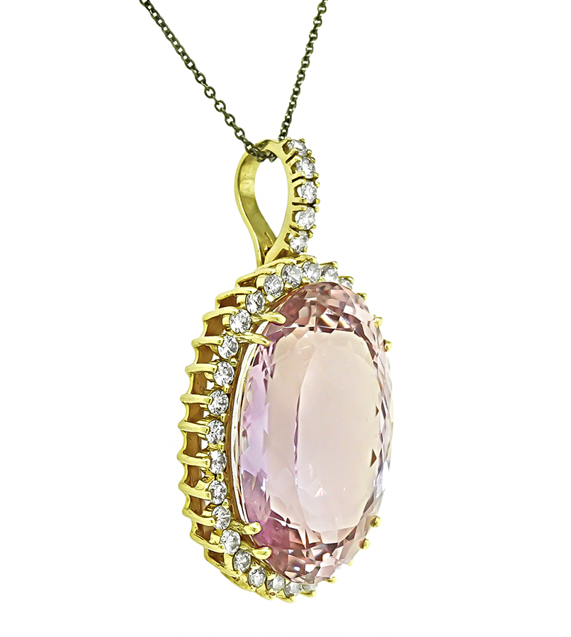 Estate 45.00ct Kunzite 2.00ct Diamond Pendant