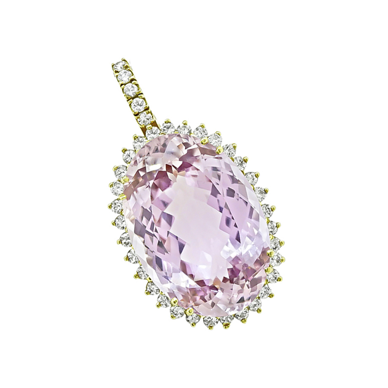 Estate 45.00ct Kunzite 2.00ct Diamond Pendant