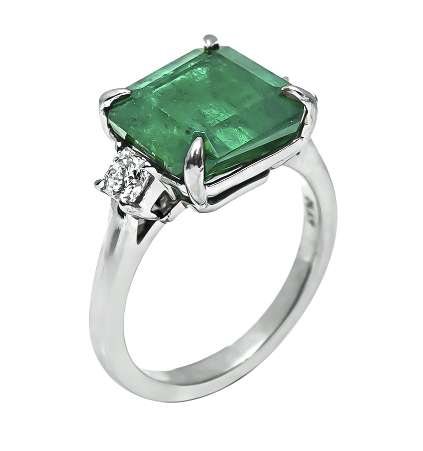 Estate AGL Certified 5.33ct Emerald Diamond Engagement Ring