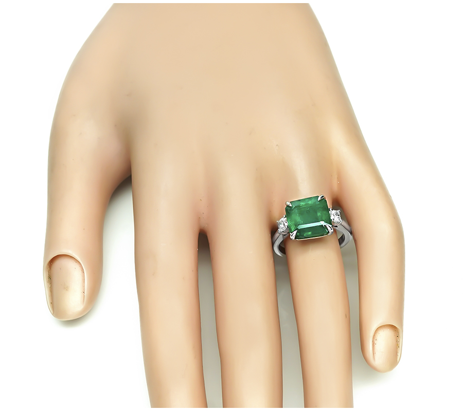 Estate AGL Certified 5.33ct Emerald Diamond Engagement Ring