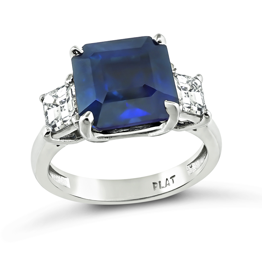 Estate 5.95ct Ceylon Sapphire GIA 0.93cttw Diamond Engagement Ring