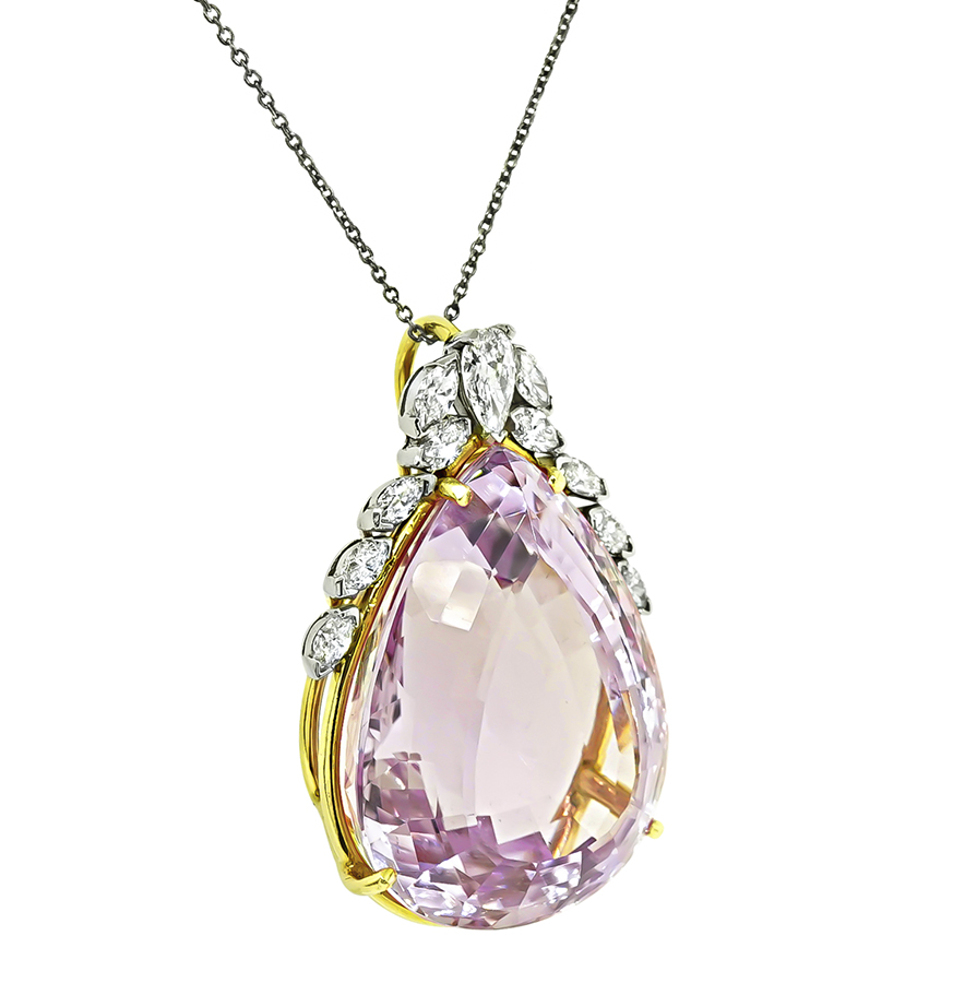 Estate 50.00ct Kunzite 1.25ct Diamond Pendant