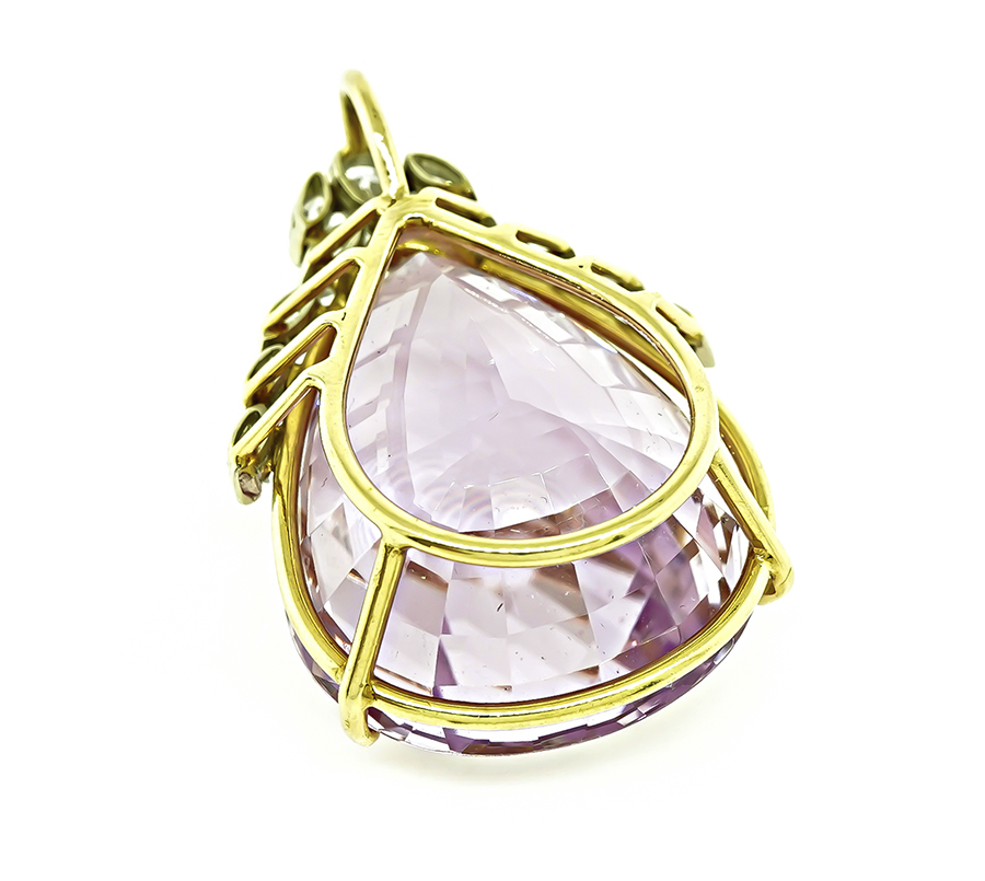 Estate 50.00ct Kunzite 1.25ct Diamond Pendant