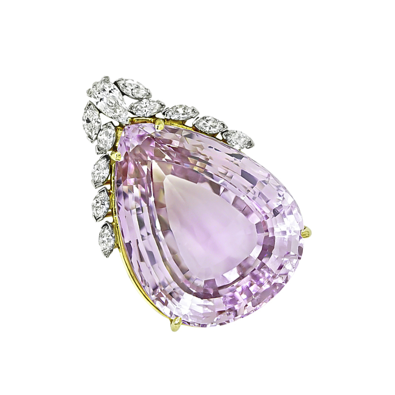 Estate 50.00ct Kunzite 1.25ct Diamond Pendant