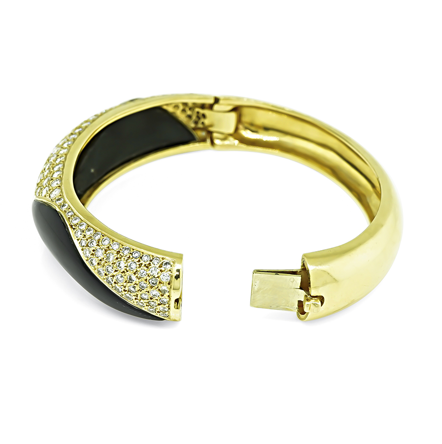 Estate 6.00ct Diamond Onyx Gold Bangle