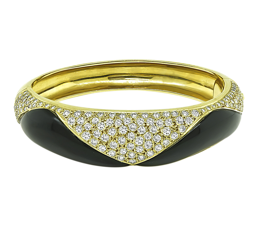 Estate 6.00ct Diamond Onyx Gold Bangle