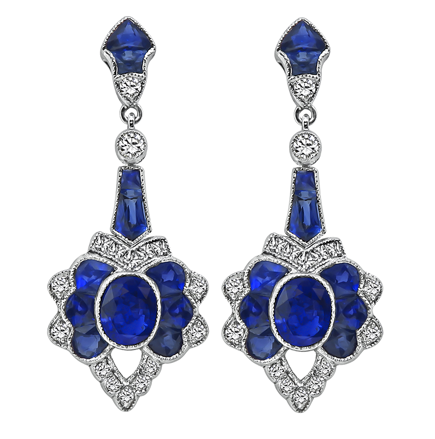 Estate 6.00ct Sapphire 1.20ct Diamond Earrings