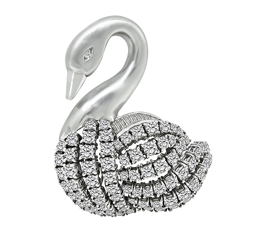 Estate 6.30ct Diamond White Gold Swan Pin