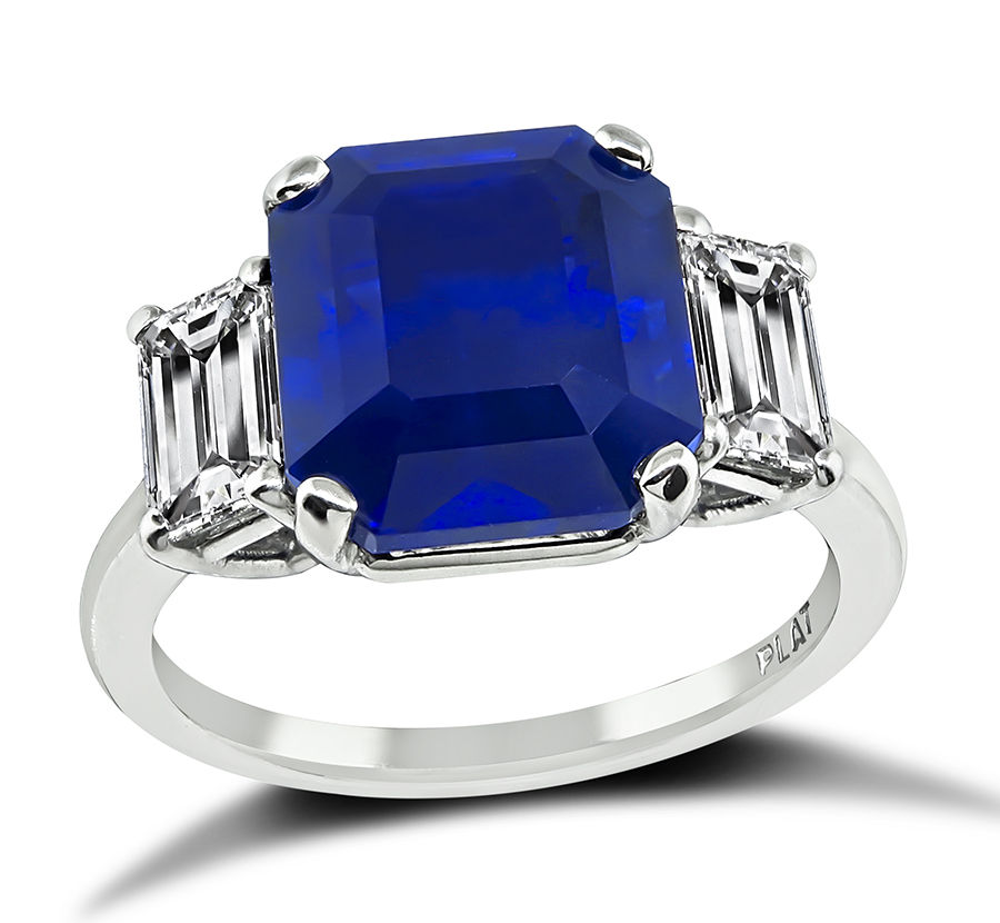 Estate 6.47ct Sapphire GIA Certified 1.11ct Diamond Engagement Ring