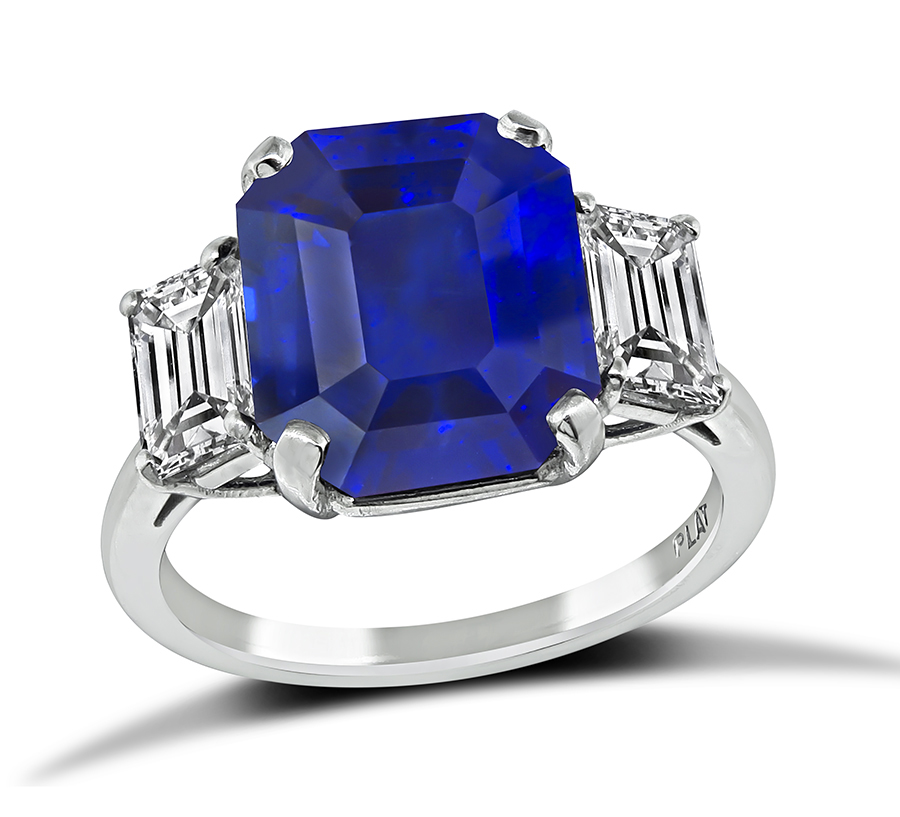 Estate 6.76ct Ceylon Sapphire GIA Certified 1.22ct Diamond Engagement Ring