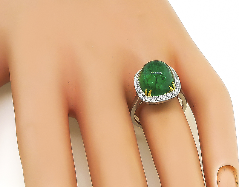 Estate 7.29ct Colombian Emerald 0.75ct Diamond Ring
