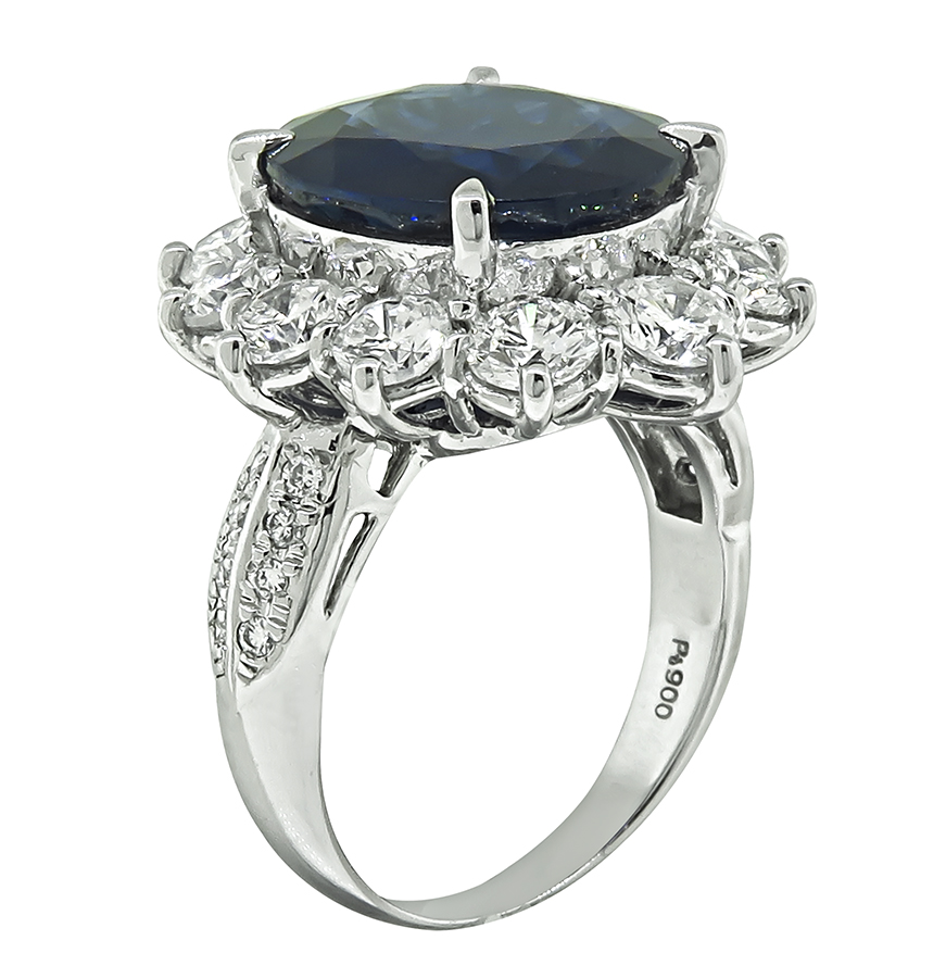 Estate 7.34ct Ceylon Sapphire 2.52ct Diamond Engagement Ring