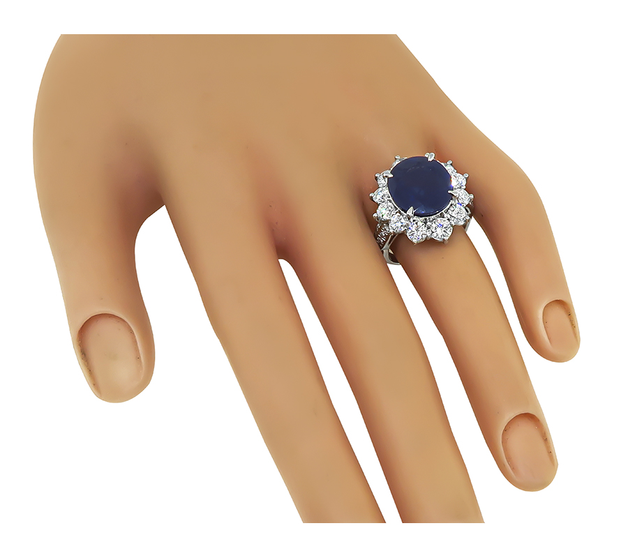 Estate 7.34ct Ceylon Sapphire 2.52ct Diamond Engagement Ring