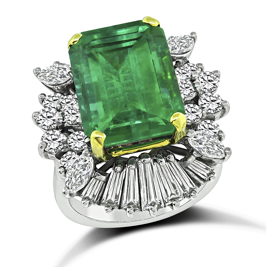 Estate 8.00ct Colombian Emerald 2.50ct Diamond Ring