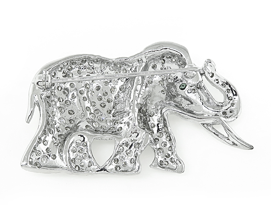 Estate 3.50ct Diamond White Gold Elephant Pin