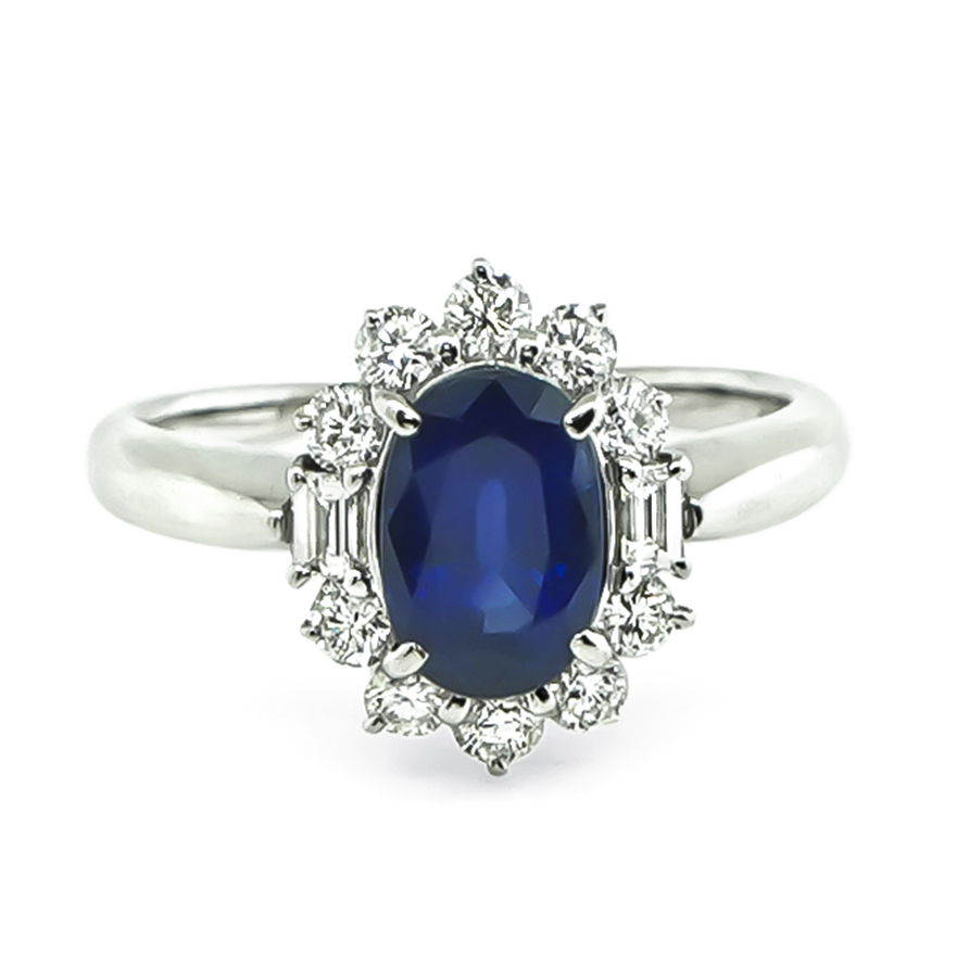 Estate AIGS Certificate 1.74ct Sapphire 0.65ct Diamond Engagement Ring