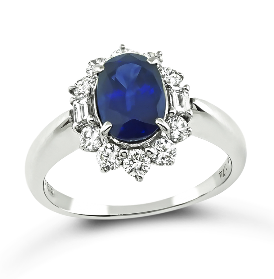 Estate AIGS Certificate 1.74ct Sapphire 0.65ct Diamond Engagement Ring