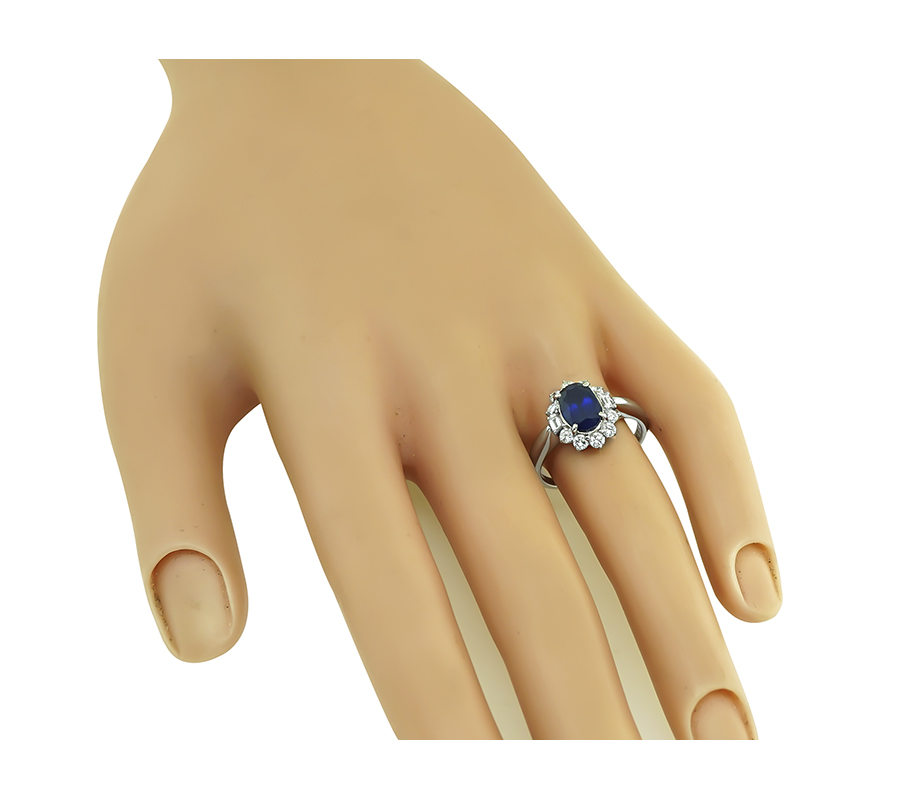 Estate AIGS Certificate 1.74ct Sapphire 0.65ct Diamond Engagement Ring