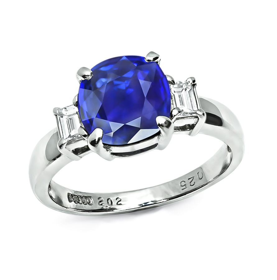 Estate AIGS Certified 2.02ct Ceylon Sapphire Diamond Engagement Ring