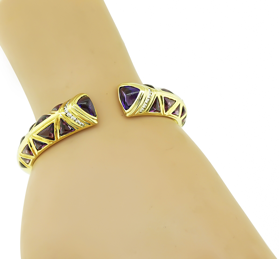 Estate Diamond Amethyst Gold Bangle