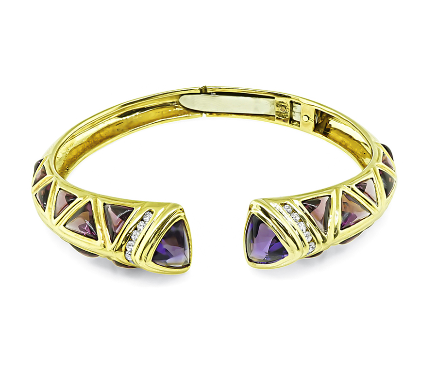 Estate Diamond Amethyst Gold Bangle