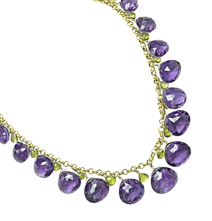 Estate Amethyst and Peridot Gold Necklace