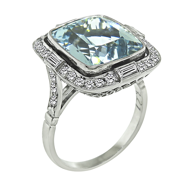 Estate 7.21ct Aquamarine 1.00ct Diamond Ring