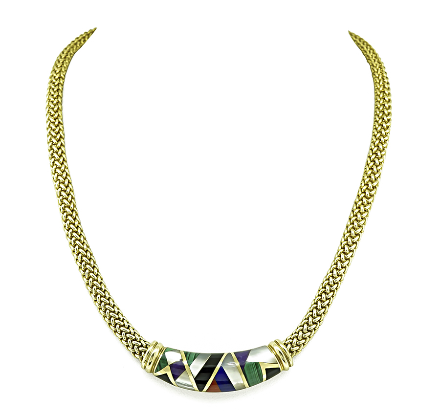 Estate Asch Grossbardt Multi Gemstone Inlay Gold Necklace