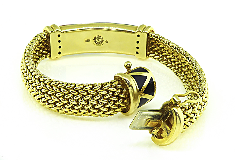 Estate Asch Grossbardt Diamond Multi Gemstone Inlay Gold Bracelet