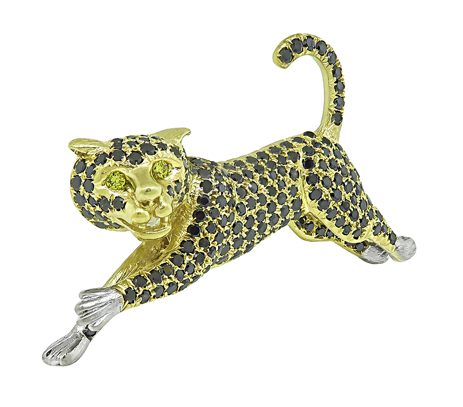 Estate 3.50ct Black Diamond Gold Cat Pendant