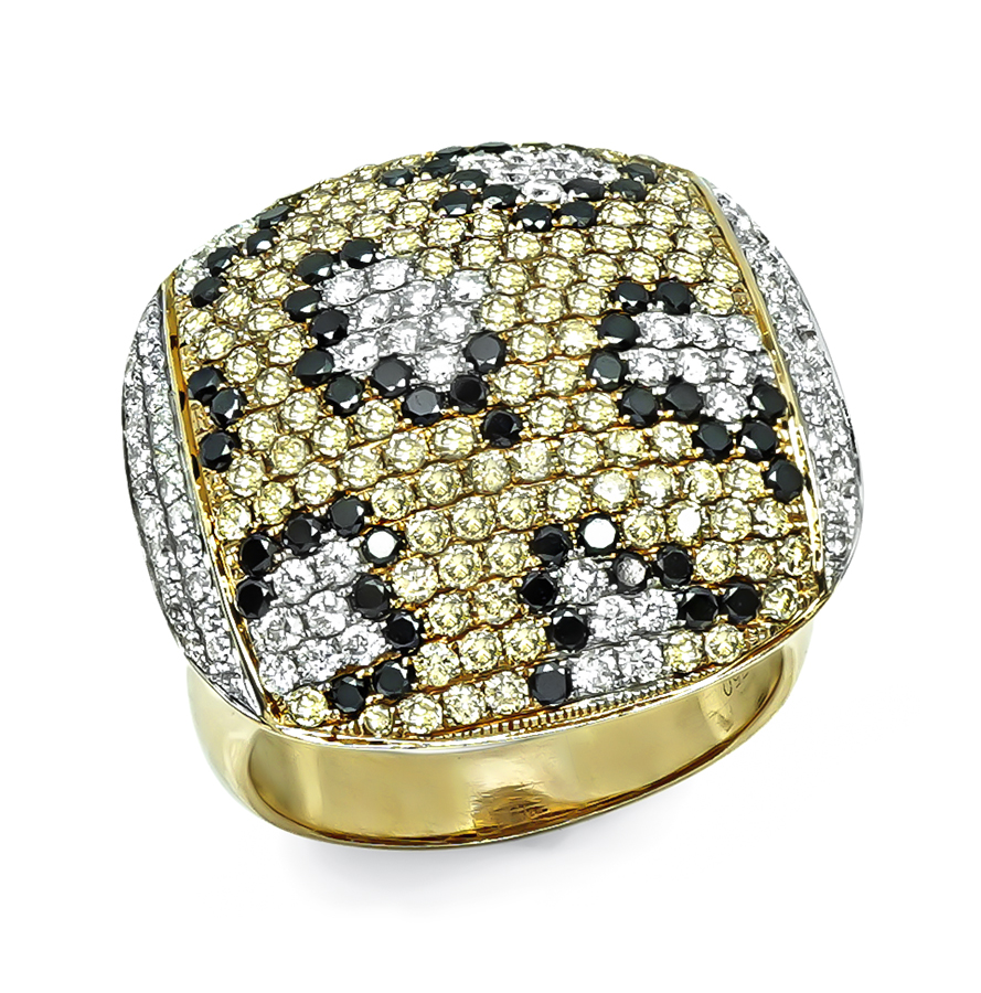 Estate 3.00ct Fancy Yellow Black and White Diamond Ring