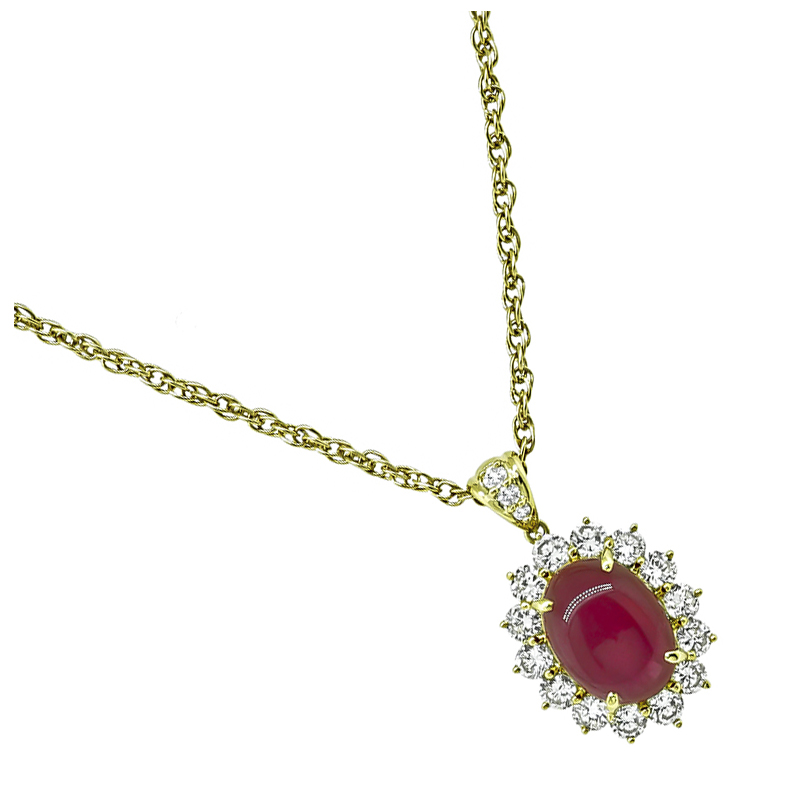 Estate 5.06ct Burma Ruby 1.40ct Diamond Gold Pendant Necklace