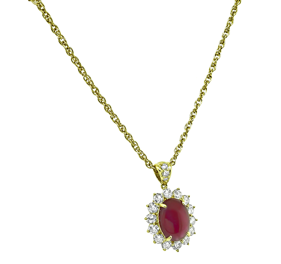 Estate 5.06ct Burma Ruby 1.40ct Diamond Gold Pendant Necklace