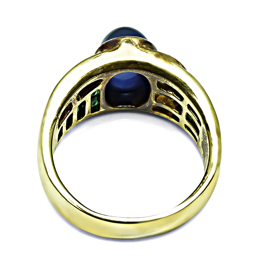 Estate 4.95ct Sapphire 1.08ct Emerald 0.63ct Diamond Gold Ring