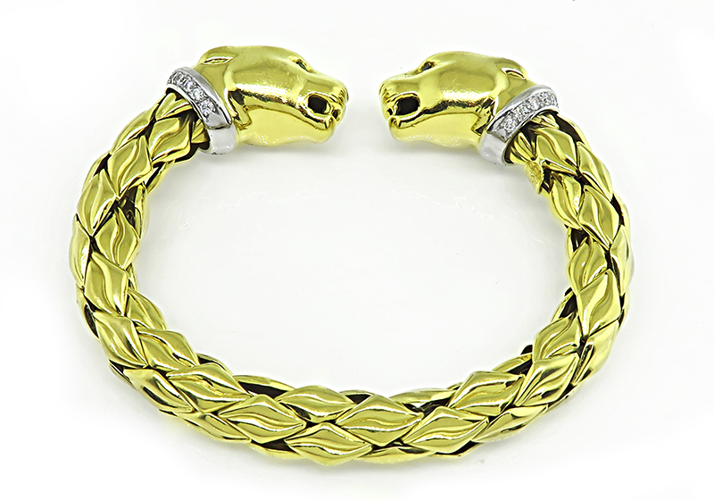18k Gold Panther's Head Bangle