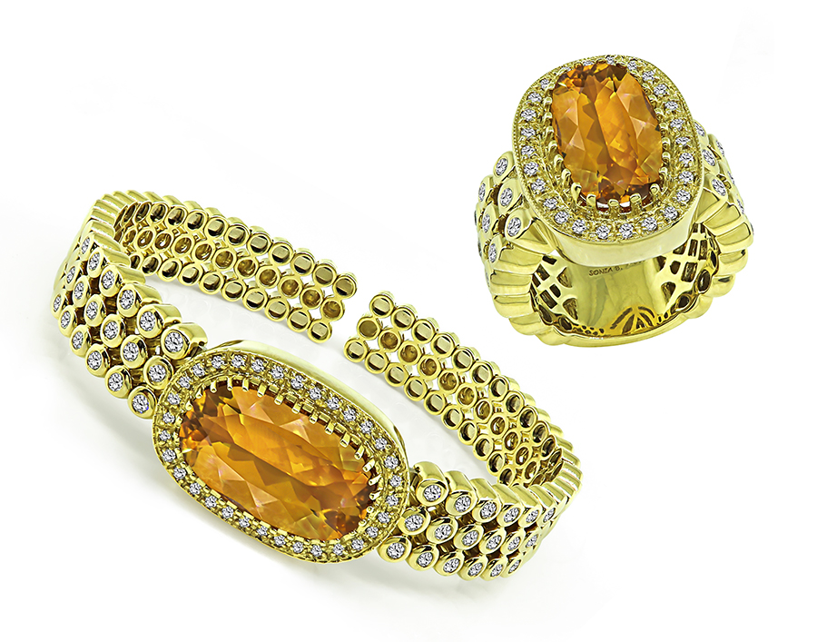 Citrine Diamond Gold Jewelry Set