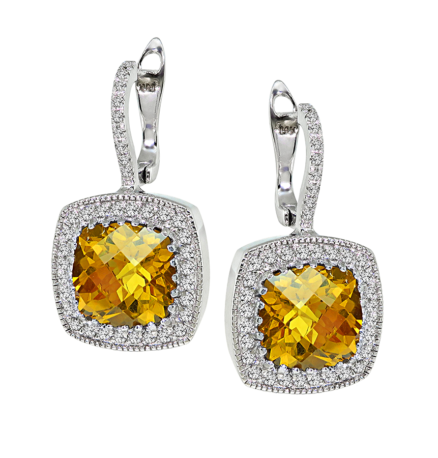 Estate 10.00ct Citrine 1.40ct Diamond Earrings