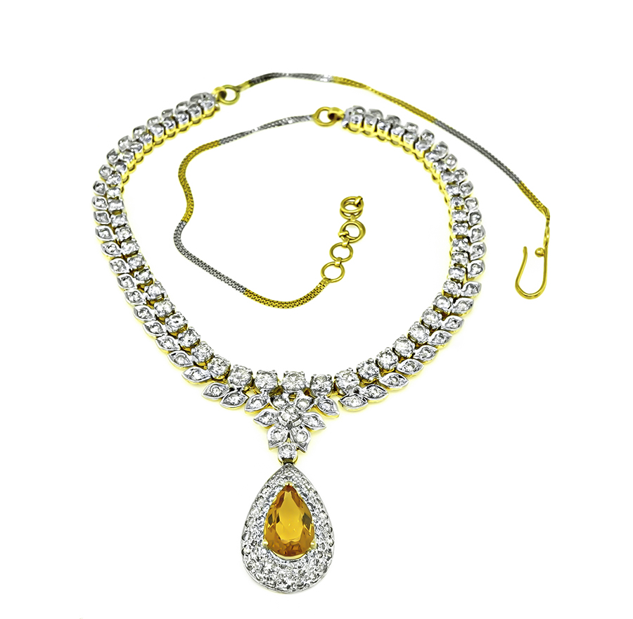 Estate 8.00ct Citrine 5.00ct Diamond Gold Necklace