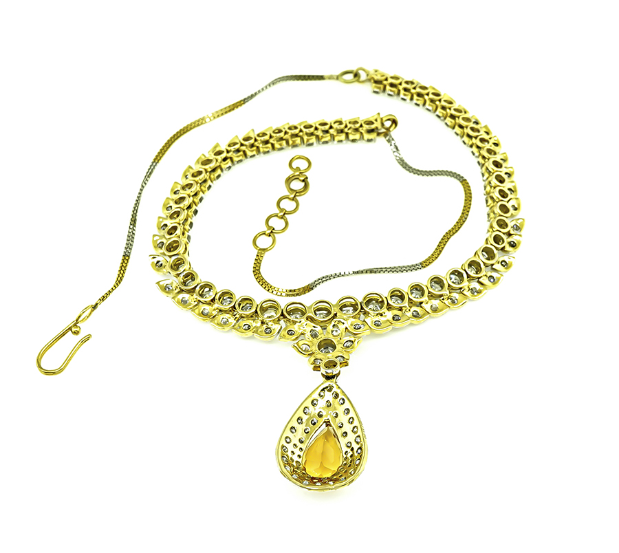 Estate 8.00ct Citrine 5.00ct Diamond Gold Necklace