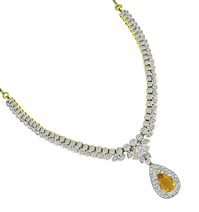 Estate 8.00ct Citrine 5.00ct Diamond Gold Necklace