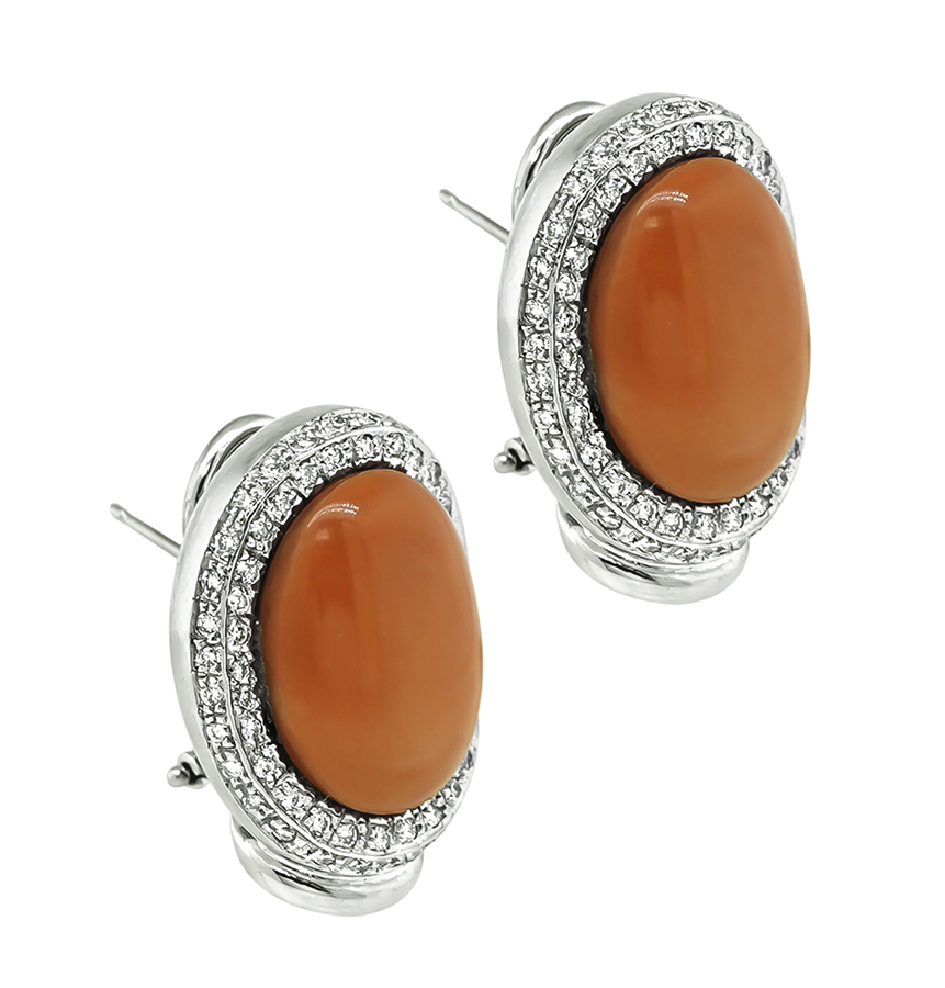 Estate Coral 1.20ct Diamond Earrings