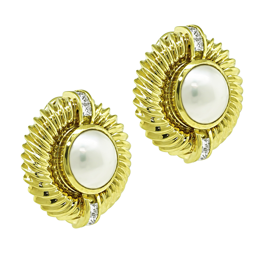 Estate David Yurman Pearl 0.50ct Diamond Pearl Gold Earrings