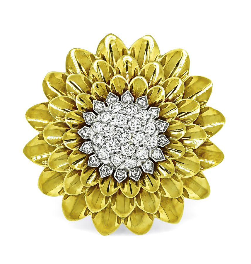 Estate 2.00ct Diamond Gold Flower Pin