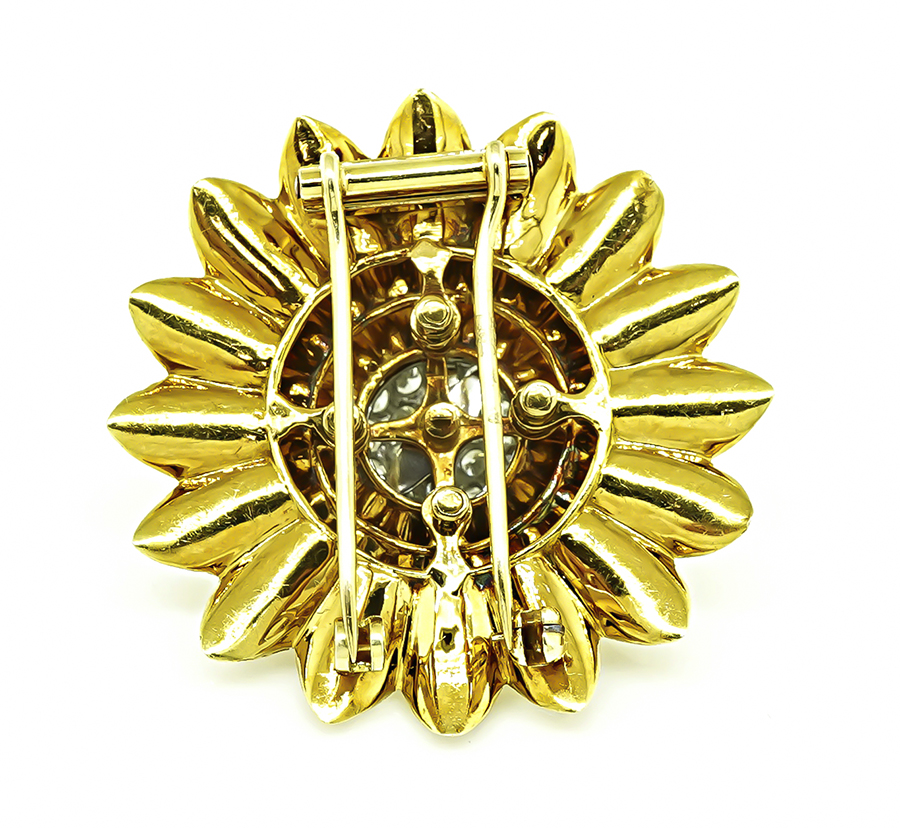 Estate 2.00ct Diamond Gold Flower Pin