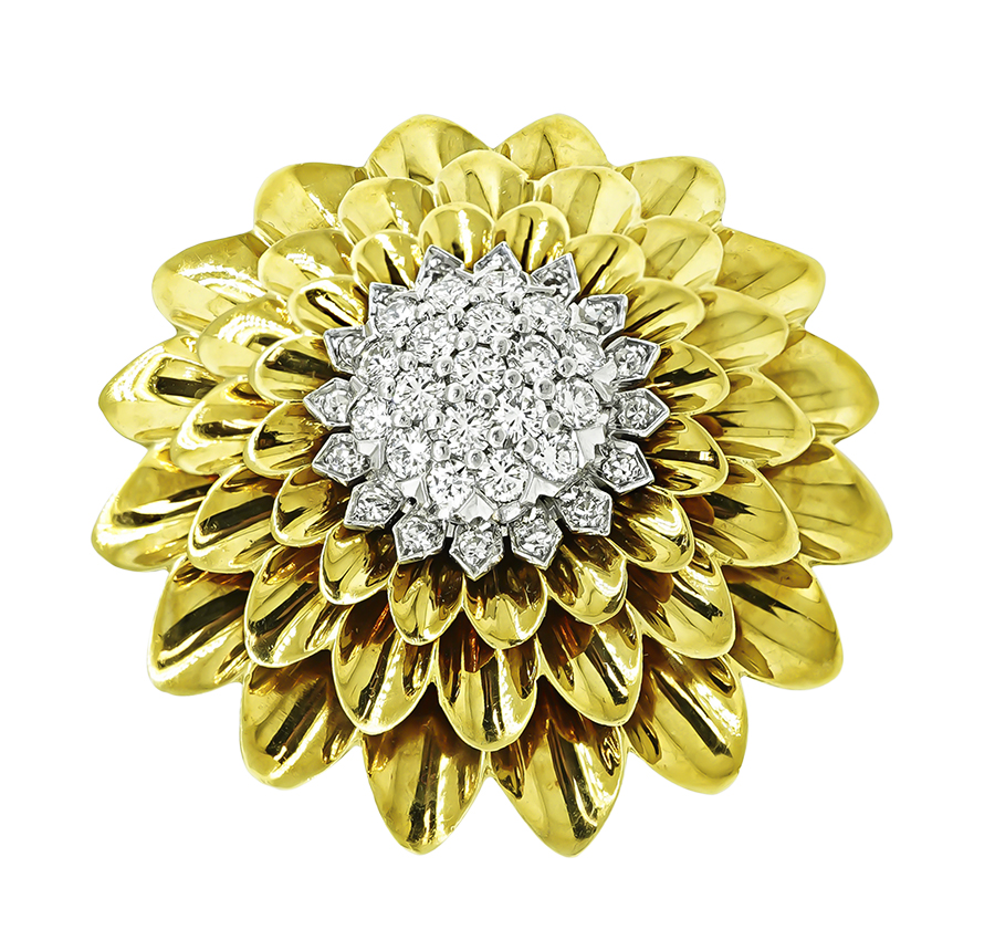 Estate 2.00ct Diamond Gold Flower Pin